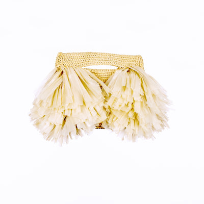 Handmade Sand Color Clutch Bag with Fringe XS